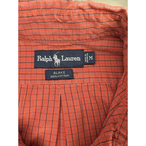 Ralph Lauren Men's Button Up Shirt, Blake Medium Red/Blue Check Navy Pony Preppy - Picture 4 of 10